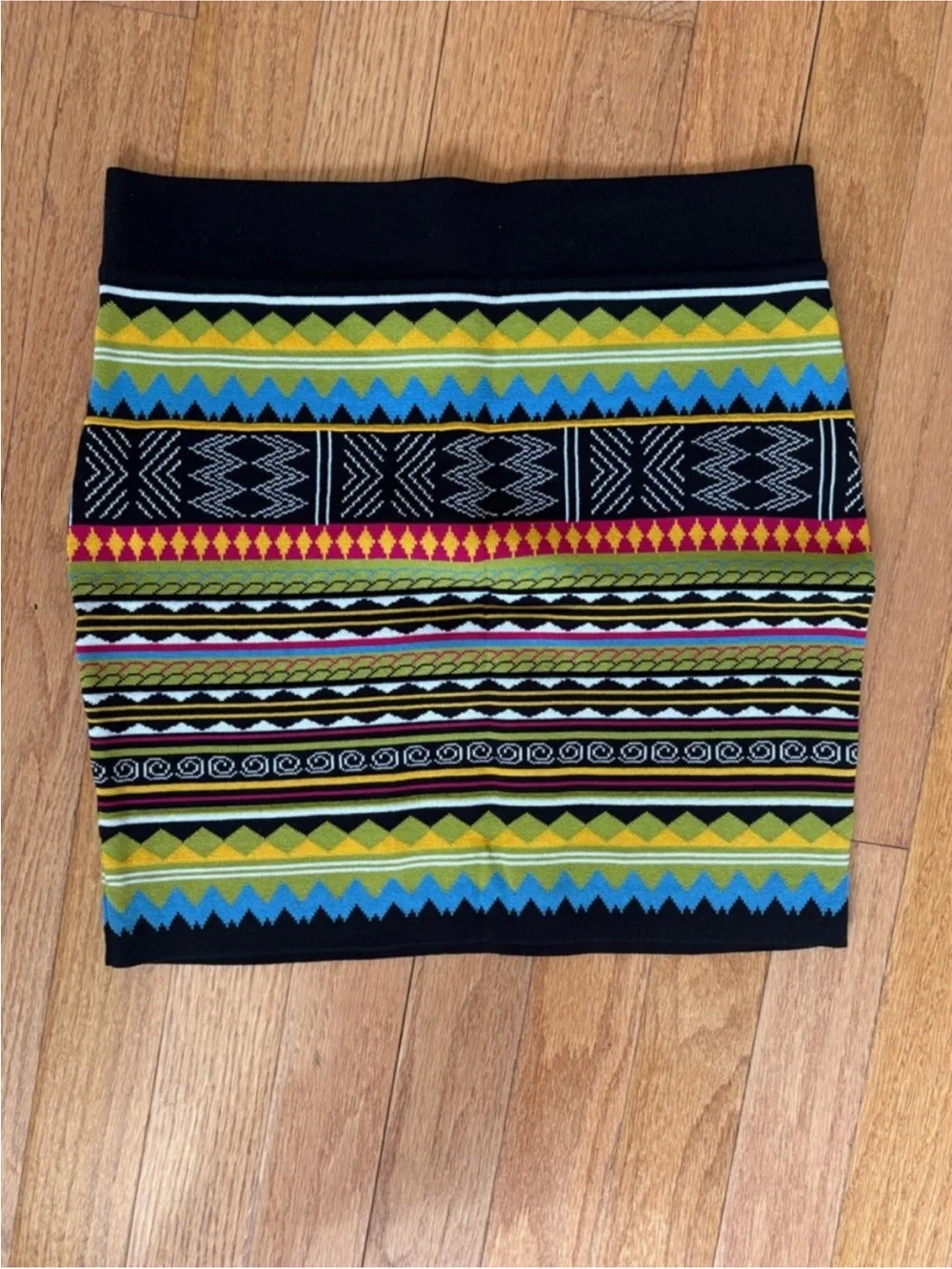 Forever 21 Black Mini Skirt with Multicolor Tribal Stripes - Picture 3 of 5